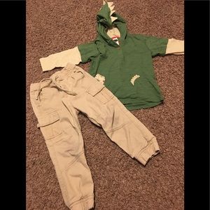 2 piece set boys dinosaur hoodie and cargo pants